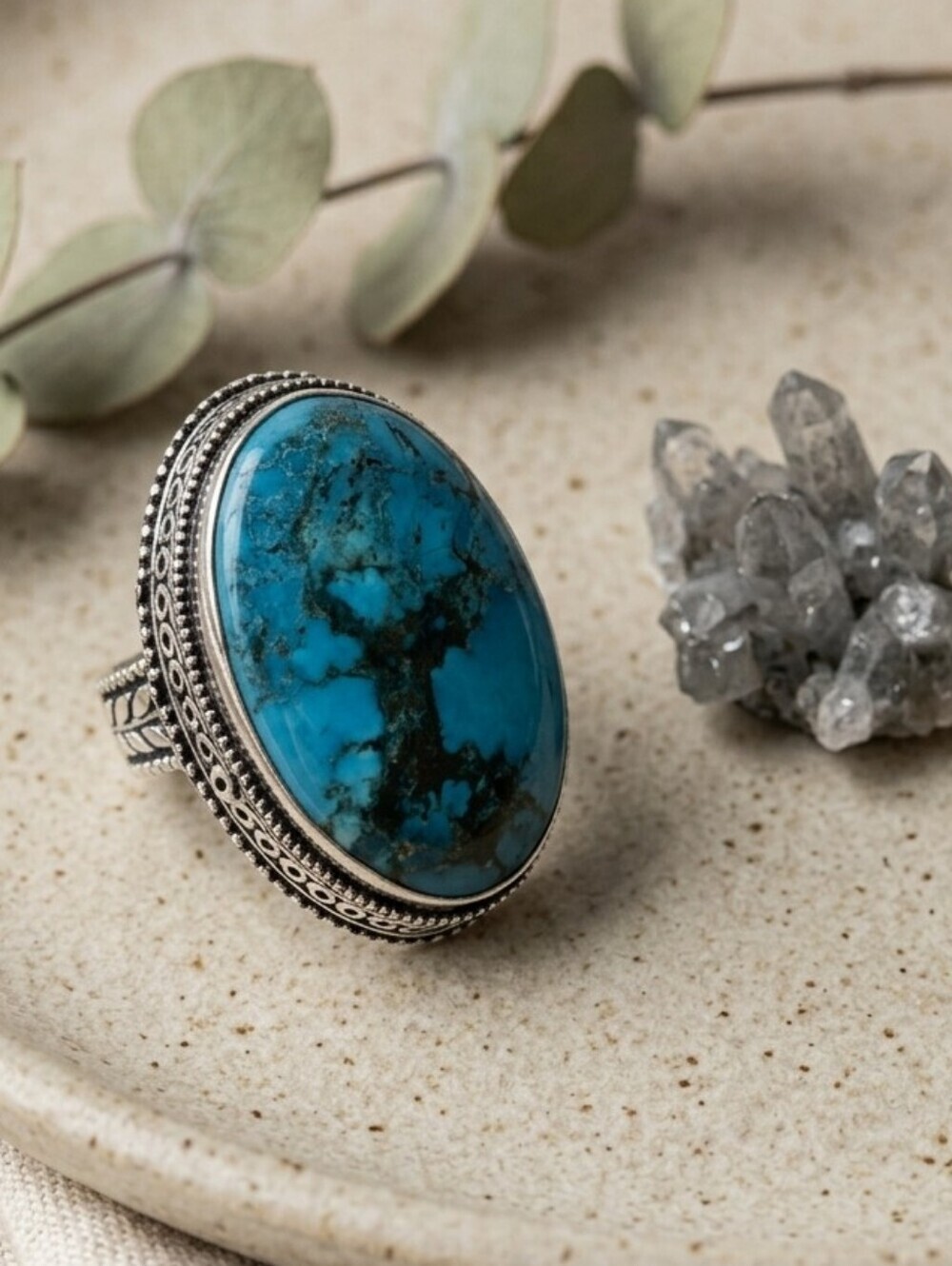 925 Sterling Silver Genuine Turquoise Large Oval Cabochon Western Ring Size 8.5 - Picture 15 of 15
